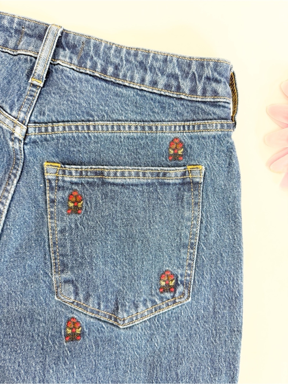 Abercrombie & Fitch High Rise 90s Relaxed Floral Embroidered Jeans Curve Love - Picture 12 of 16